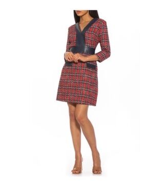 Alexia Admor Red and Navy Tweed Mini Dress